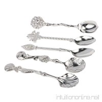 5 Pcs/Set Kitchen Dining Bar Vintage Royal Style Bronze Carved Small Coffee Spoon Flatware Cutlery Mini Dessert Spoon for Snacks - Silver - B01MDQQOA8